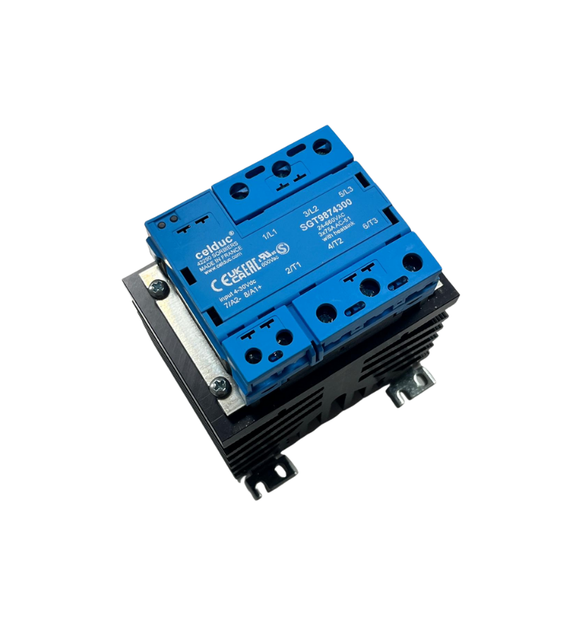 CELDUC SGT9874300WF 3 Faz Solid State Röle – 75A, 660VAC, Heatsinkli