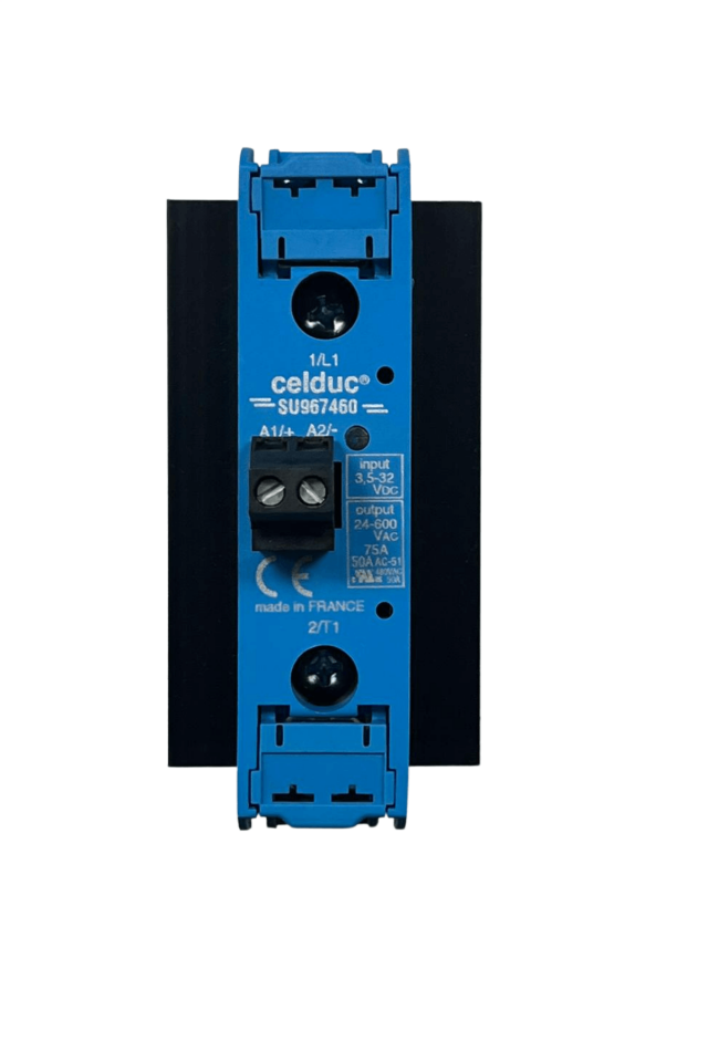 CELDUC SU967460 Solid State Röle – 75A, 600VAC, Heatsinkli